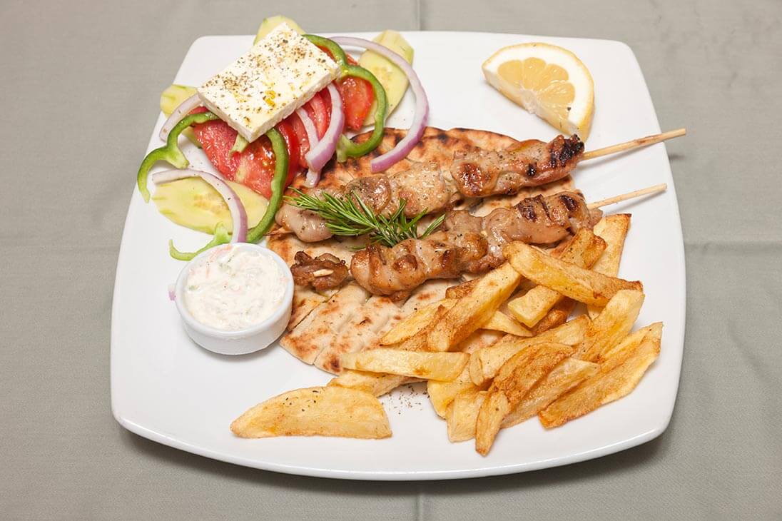 Chicken or Pork Souvlaki Relax Restaurant Alykes Zante Zakynthos Greece